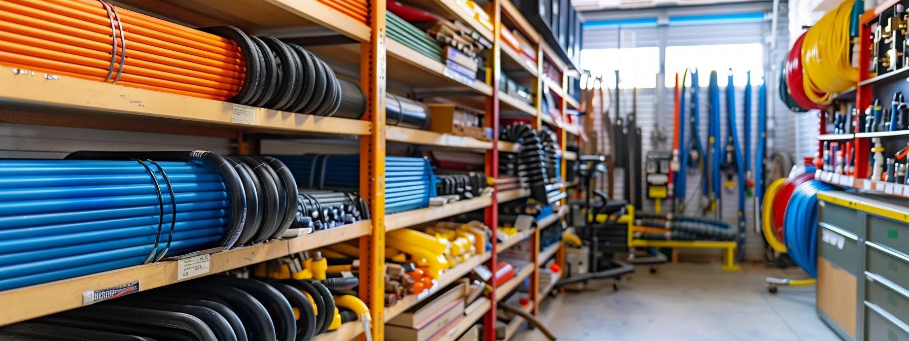a modern, well-organized plumbing workshop reveals a vibrant array of flexible pex piping materials displayed prominently on clean shelves, highlighting their versatility and durability against traditional copper systems, with tools and installation equipment neatly arranged in the background to emphasize efficiency and innovation in home repiping solutions. a modern, well-organized plumbing workshop reveals a vibrant array of flexible pex piping materials displayed prominently on clean shelves, highlighting their versatility and durability against traditional copper systems, with tools and installation equipment neatly arranged in the background to emphasize efficiency and innovation in home repiping solutions.